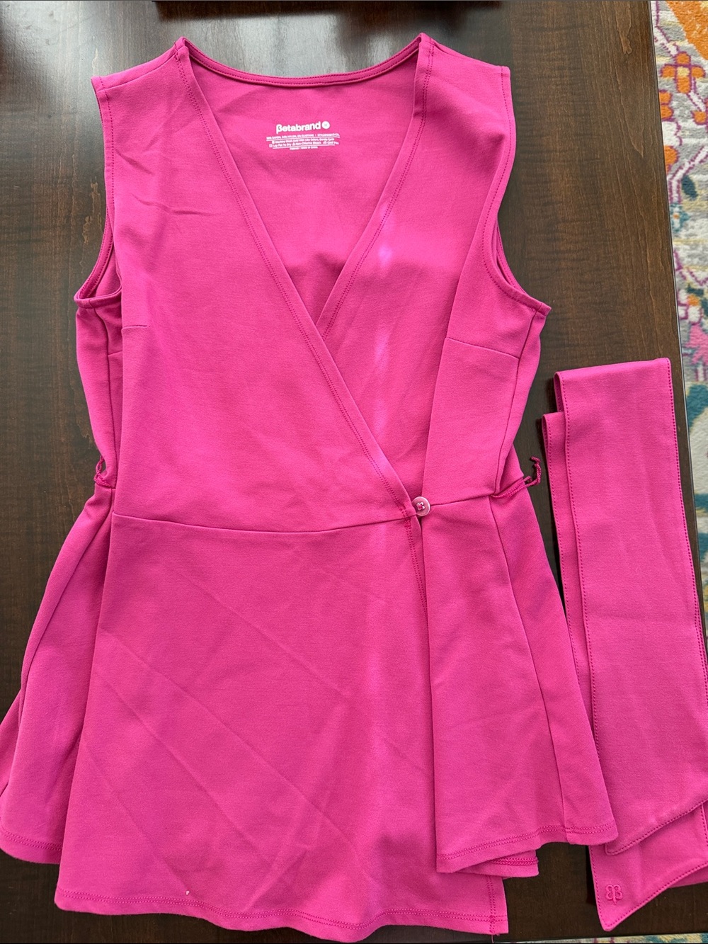 Betabrand Magenta V-Neck Sleeveless Top with Waist Sash